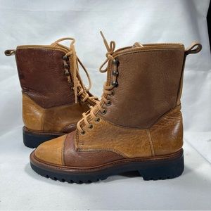 Vintage USA Cole Haan Country Brown Two Tone Leather Lace Up Combat Boots